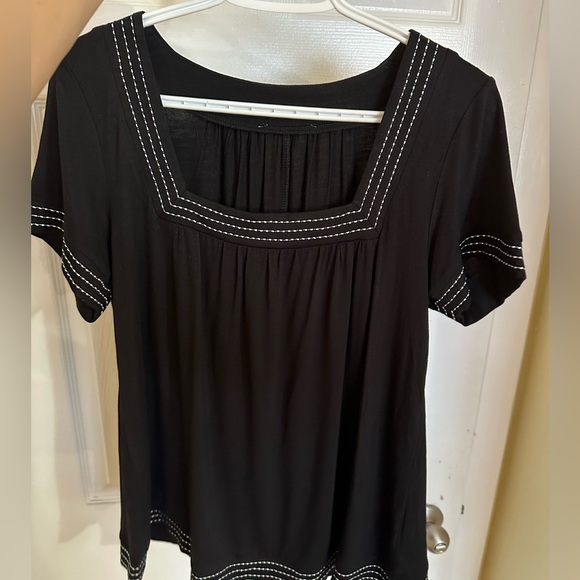 Women’s black peasant blouse with t-shirt sleeves. Medium. - Picture 2 of 4